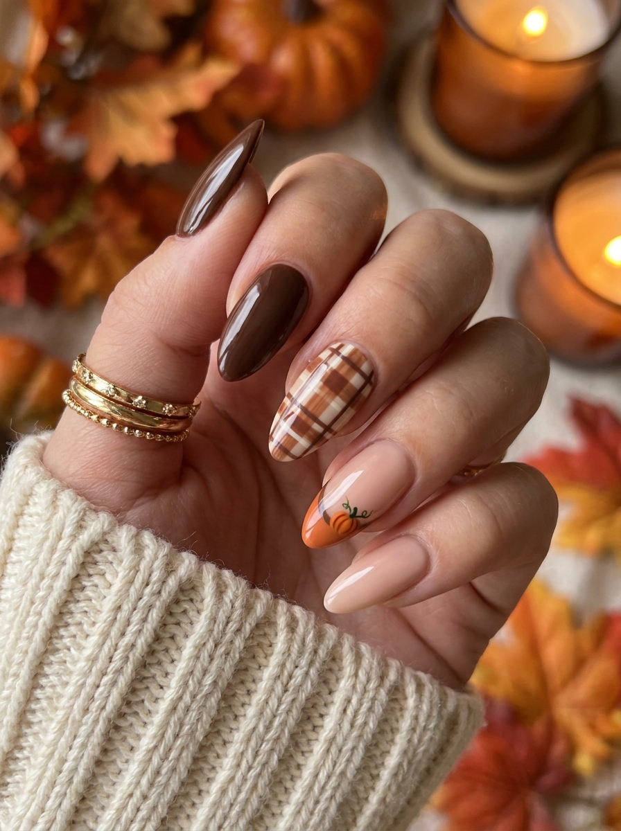 Elegant Mixed Fall Almond Nails als Almond Fall Nails Inspiration 2026